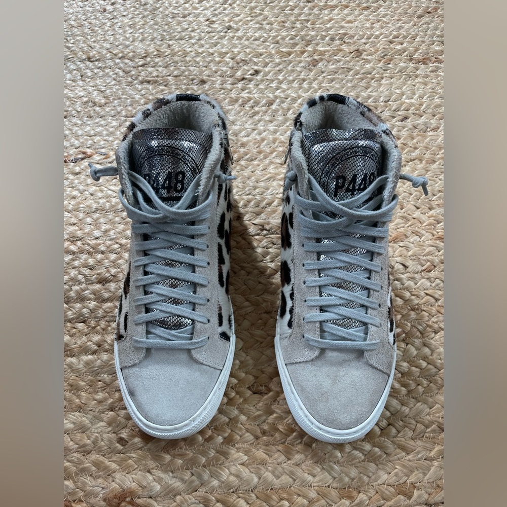 P448 You Can Surf Later Calf Hair Leopard Print Suede High Top Sneakers Size 39 - Picture 4 of 10